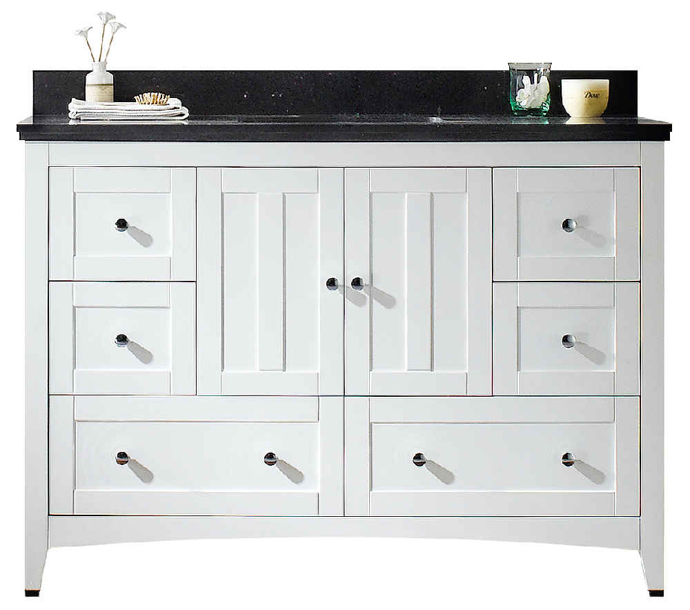 47.6-in. W Floor Mount White Vanity Set For 3H8-in. Drilling Black Galaxy Top Biscuit UM Sink