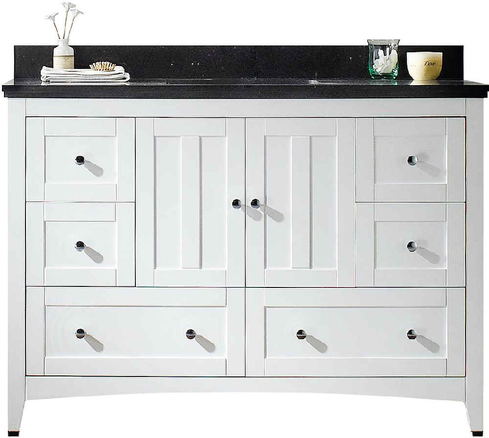 47.6-in. W Floor Mount White Vanity Set For 3H4-in. Drilling Black Galaxy Top White UM Sink