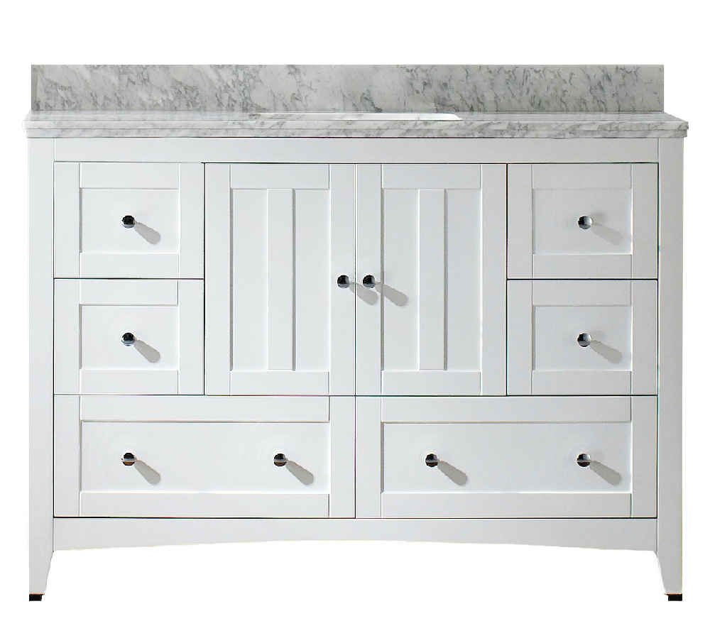 47.5-in. W Floor Mount White Vanity Set For 1 Hole Drilling Bianca Carara Top Biscuit UM Sink