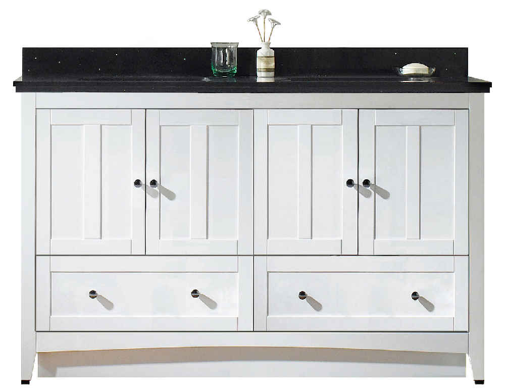 59-in. W Floor Mount White Vanity Set For 1 Hole Drilling Black Galaxy Top White UM Sink