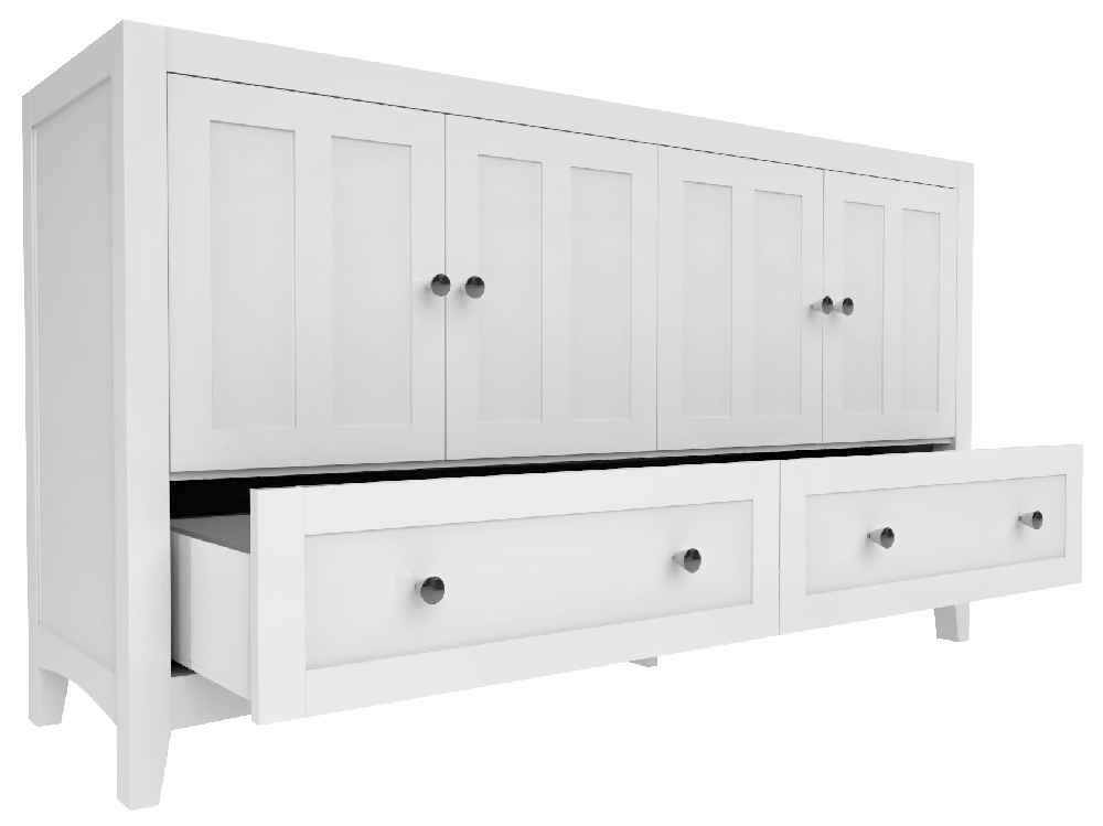 59-in. W Floor Mount White Vanity Set For 3H8-in. Drilling Black Galaxy Top Biscuit UM Sink