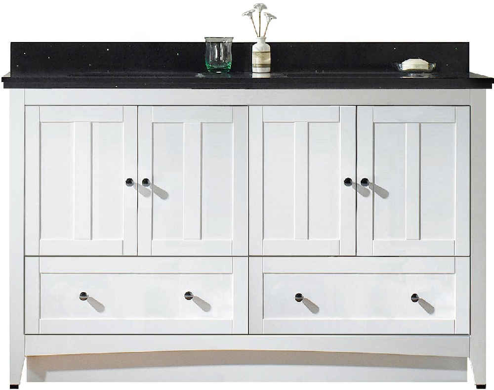 59-in. W Floor Mount White Vanity Set For 3H4-in. Drilling Black Galaxy Top White UM Sink