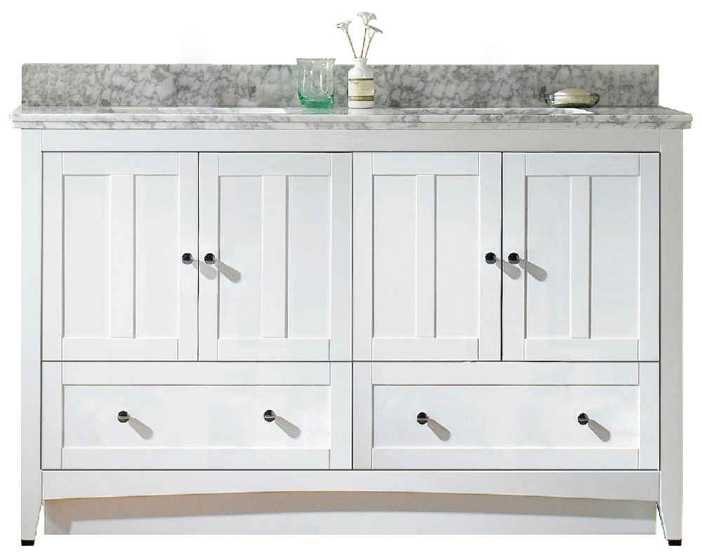 59-in. W Floor Mount White Vanity Set For 3H8-in. Drilling Bianca Carara Top White UM Sink