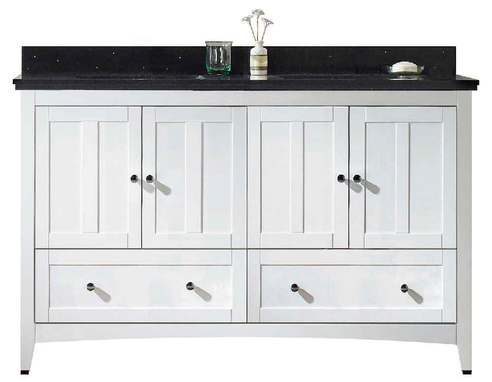 59-in. W Floor Mount White Vanity Set For 3H8-in. Drilling Black Galaxy Top White UM Sink