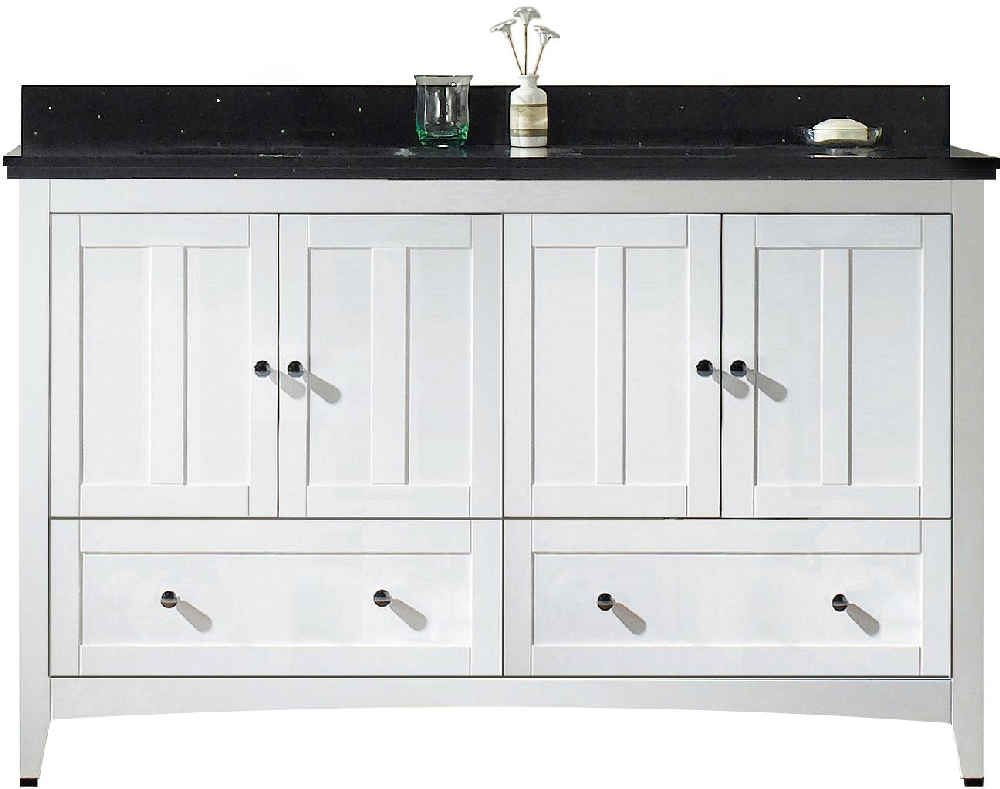 59-in. W Floor Mount White Vanity Set For 3H4-in. Drilling Black Galaxy Top White UM Sink