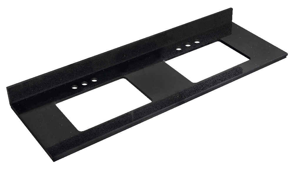 59-in. W Floor Mount White Vanity Set For 3H4-in. Drilling Black Galaxy Top Biscuit UM Sink