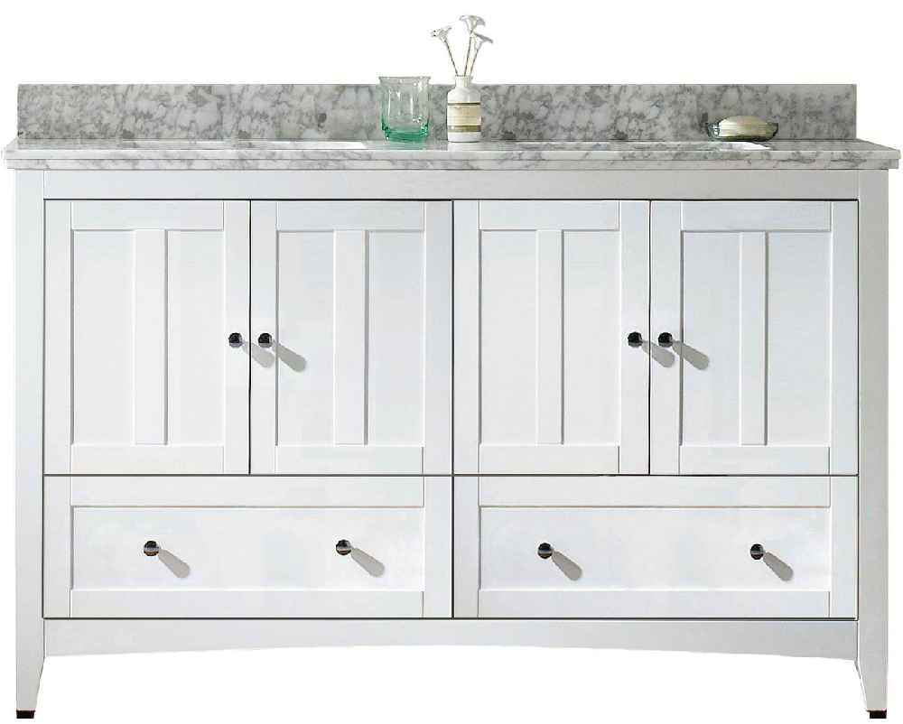 59-in. W Floor Mount White Vanity Set For 3H4-in. Drilling Bianca Carara Top White UM Sink