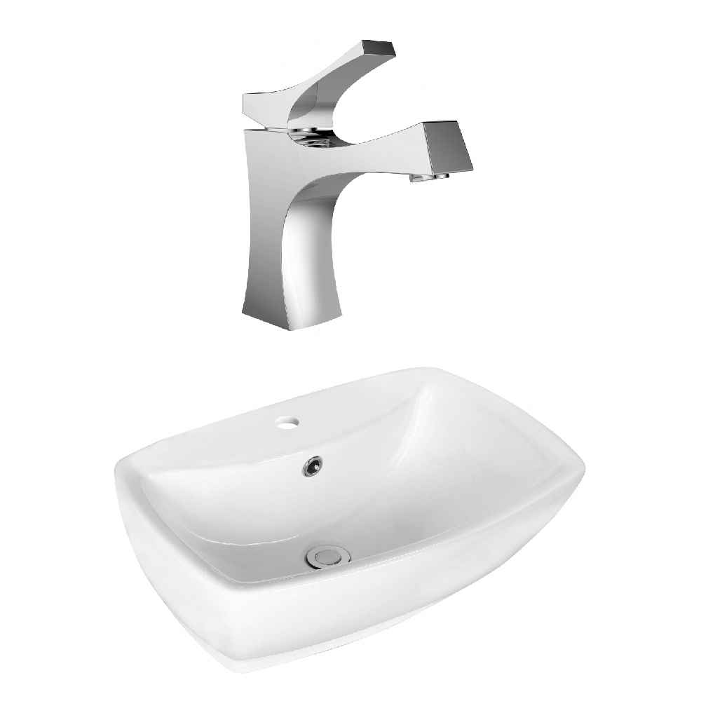 21.75-in. x 15.75-in. Rectangle Bathroom Vessel Sink Set White Enamel Glaze