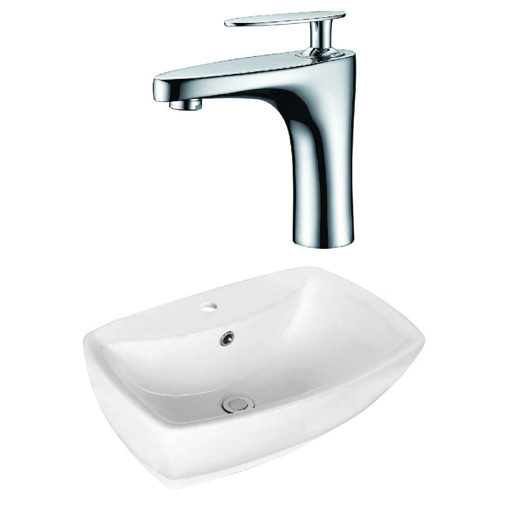 21.75-in. x 15.75-in. Rectangle Bathroom Vessel Sink Set White Enamel Glaze