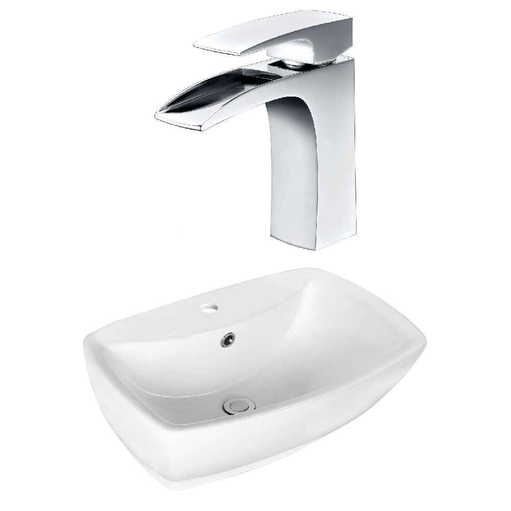 21.75-in. x 15.75-in. Rectangle Bathroom Vessel Sink Set White Enamel Glaze