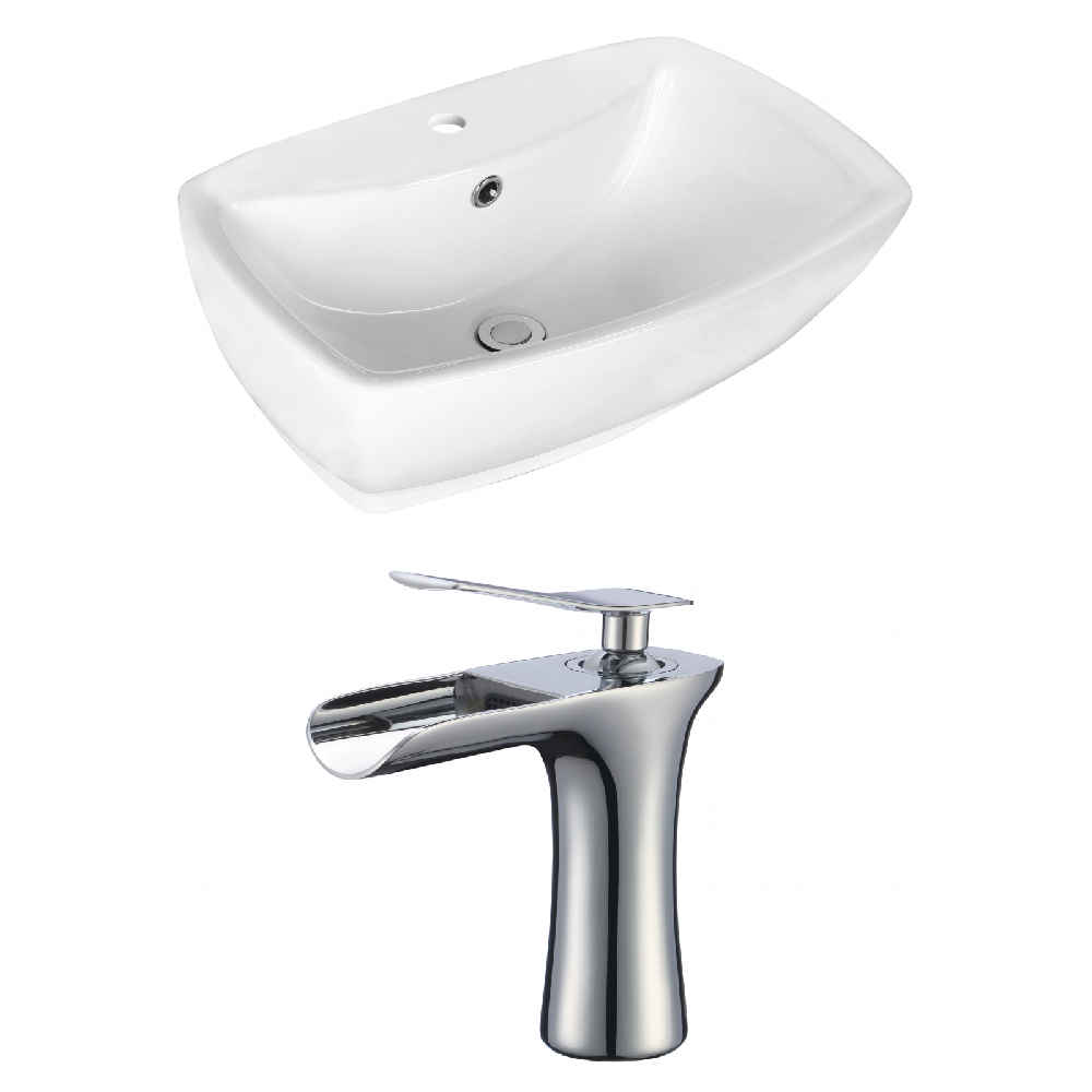 21.75-in. x 15.75-in. Rectangle Bathroom Vessel Sink Set White Enamel Glaze