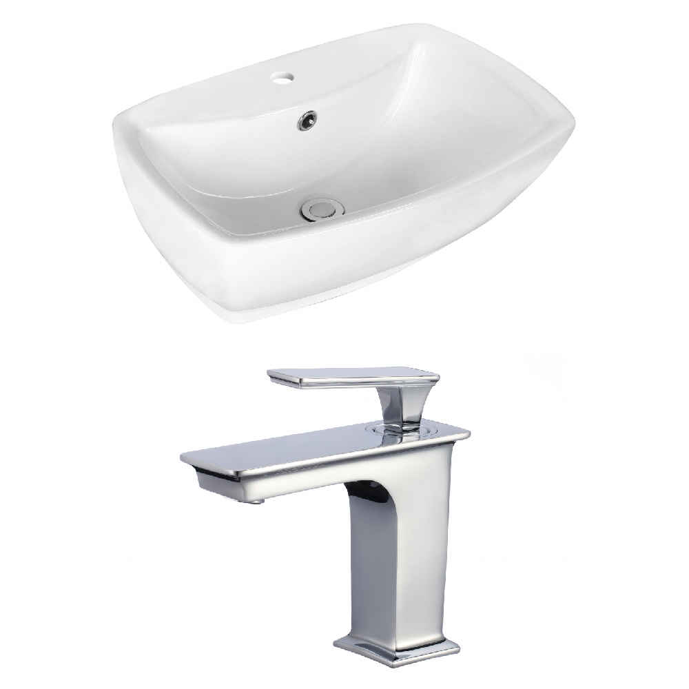 21.75-in. x 15.75-in. Rectangle Bathroom Vessel Sink Set White Enamel Glaze