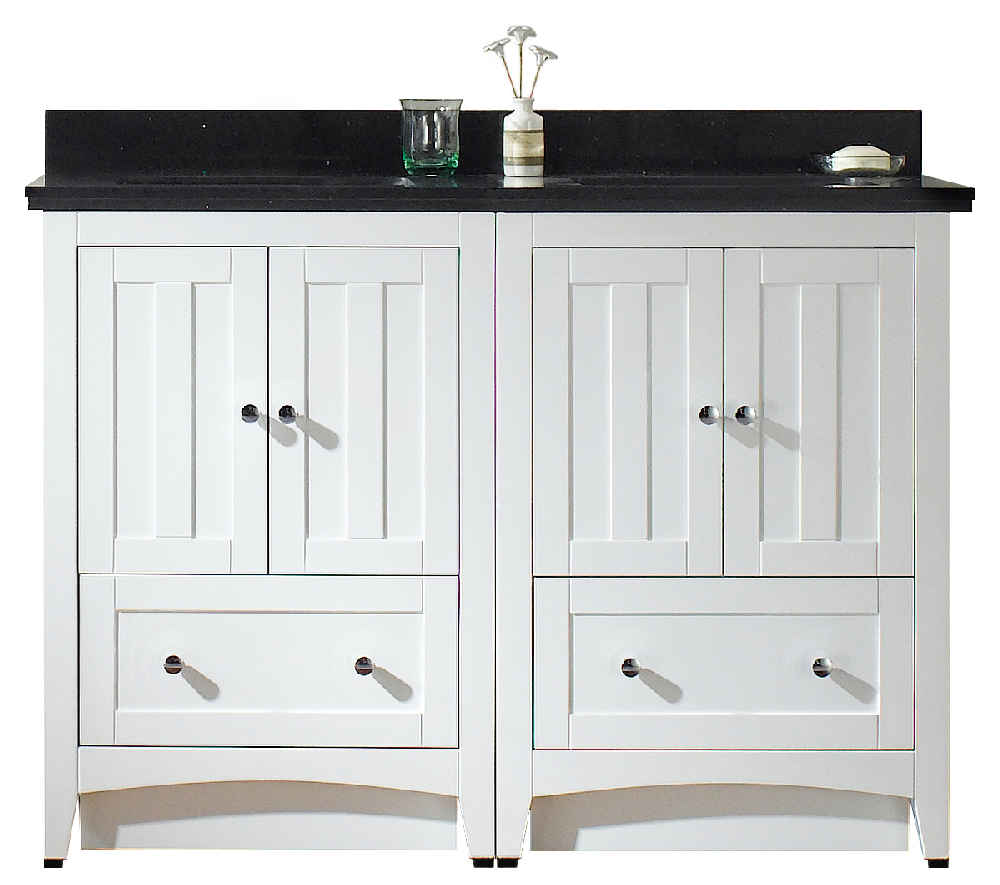 47.5-in. W Floor Mount White Vanity Set For 1 Hole Drilling Black Galaxy Top Biscuit UM Sink