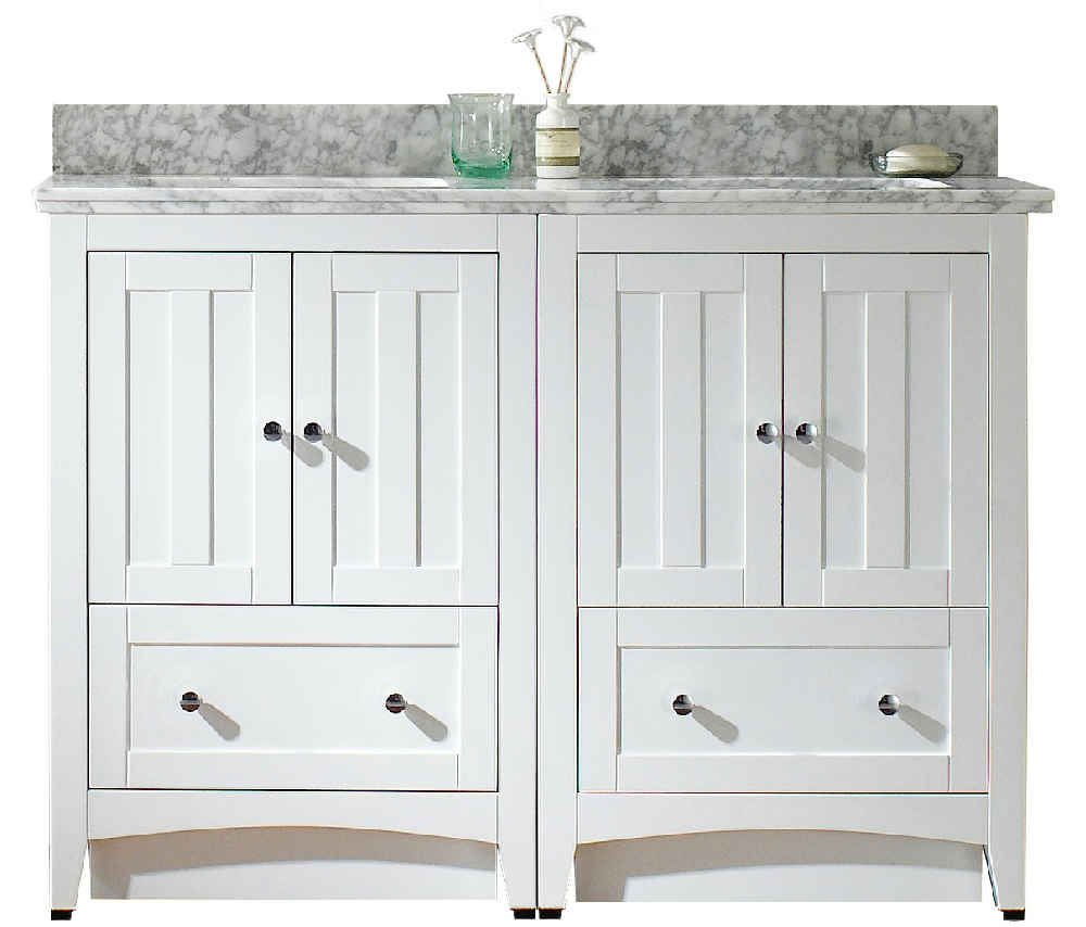 47.5-in. W Floor Mount White Vanity Set For 3H8-in. Drilling Bianca Carara Top Biscuit UM Sink