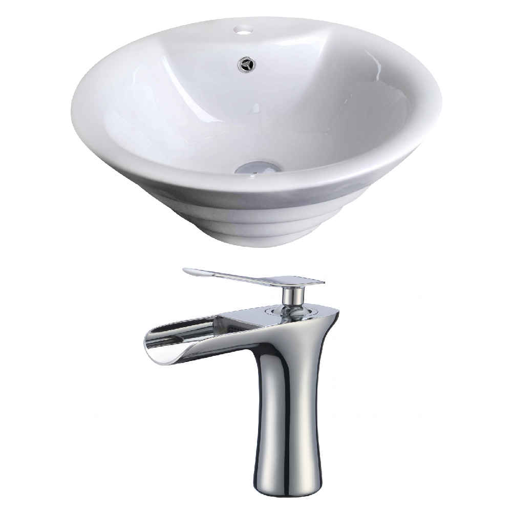 19.25-in. x 19.25-in. Round Bathroom Vessel Sink Set White Enamel Glaze