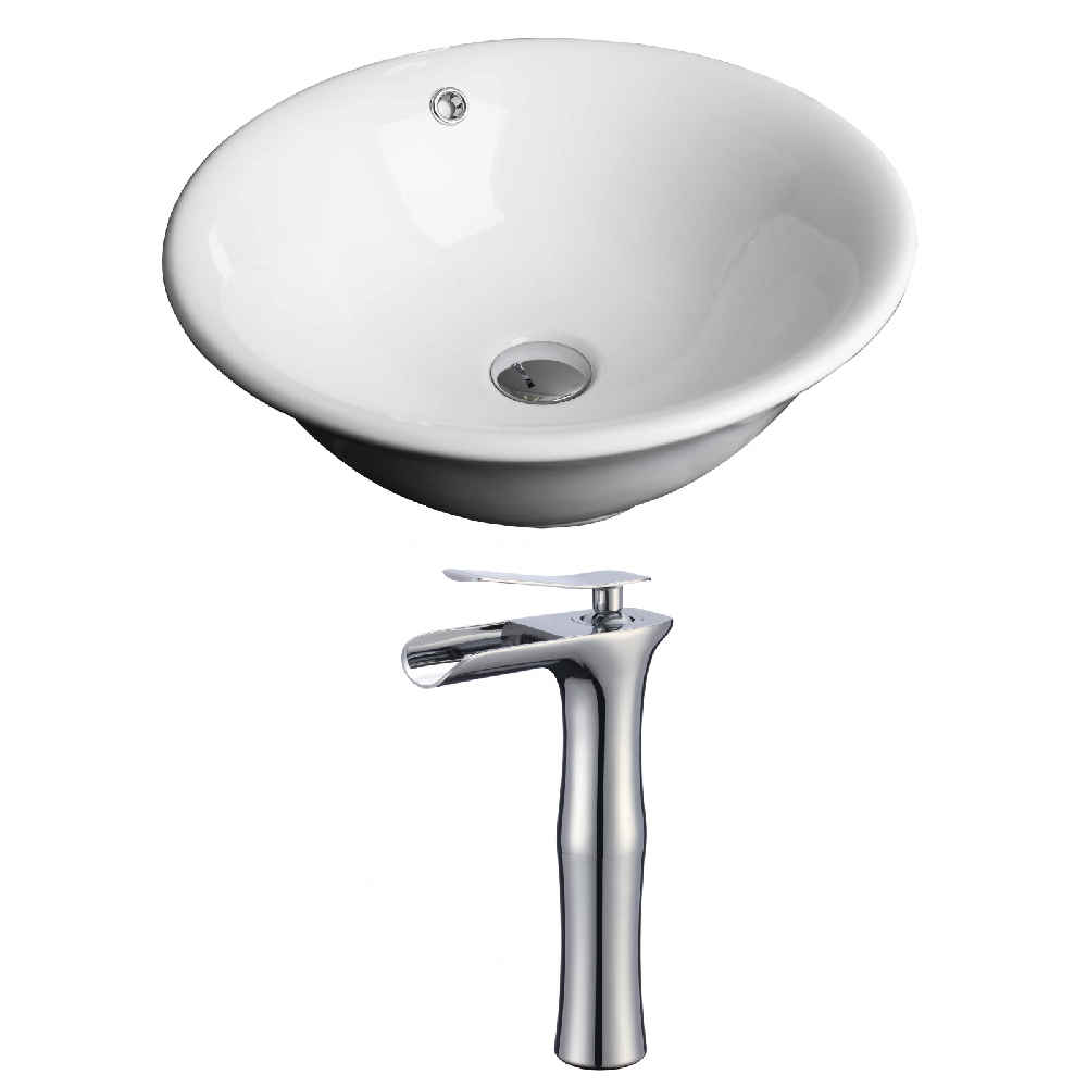 17-in. x 17-in. Round Bathroom Vessel Sink Set White Enamel Glaze