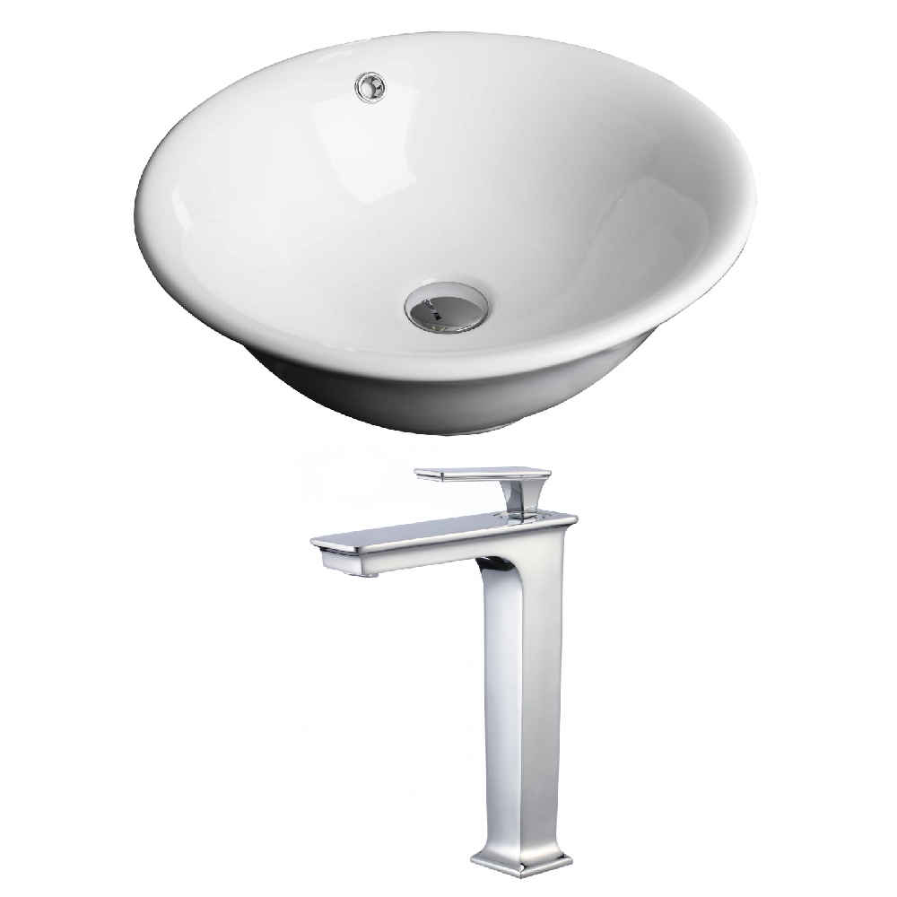 17-in. x 17-in. Round Bathroom Vessel Sink Set White Enamel Glaze