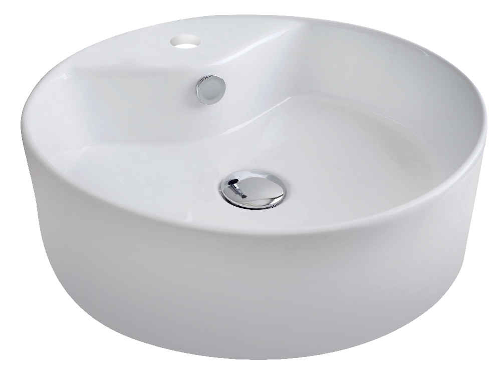 18.25-in. x 18.25-in. Round Bathroom Vessel Sink Set White Enamel Glaze