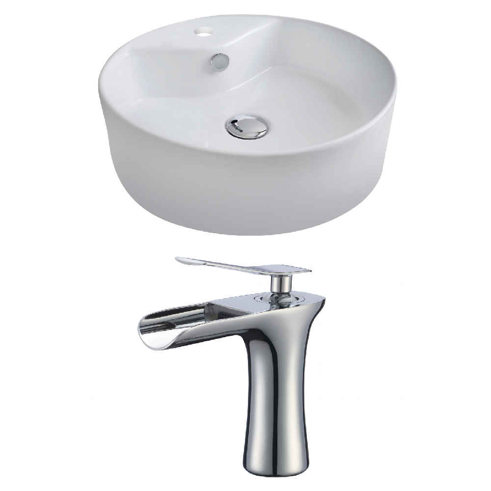 18.25-in. x 18.25-in. Round Bathroom Vessel Sink Set White Enamel Glaze