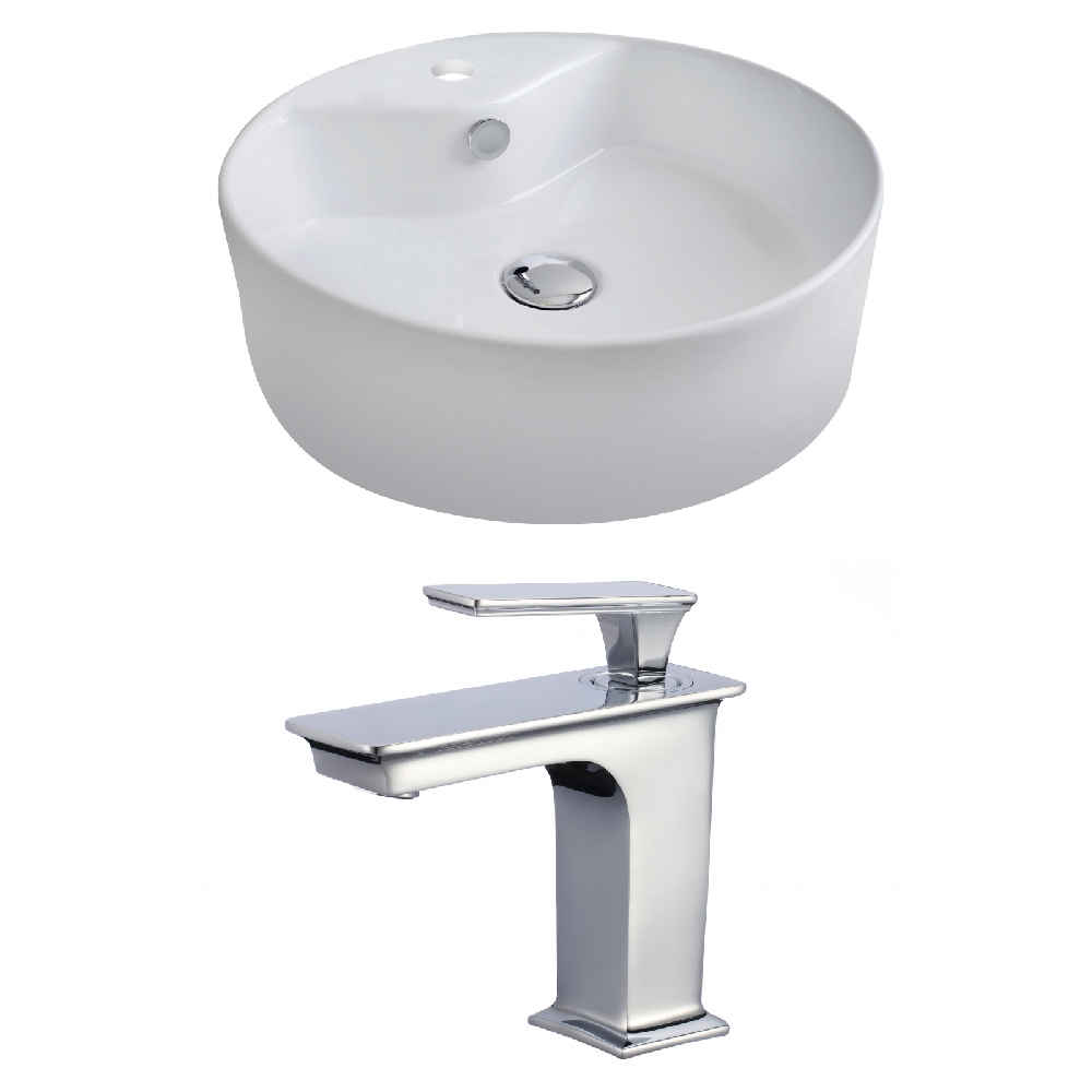 18.25-in. x 18.25-in. Round Bathroom Vessel Sink Set White Enamel Glaze
