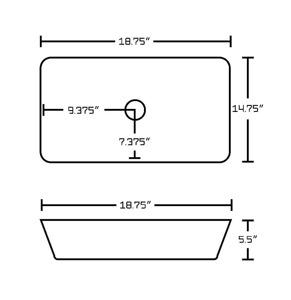 18.75-in. x 14.75-in. Rectangle Bathroom Vessel Sink Set White Enamel Glaze