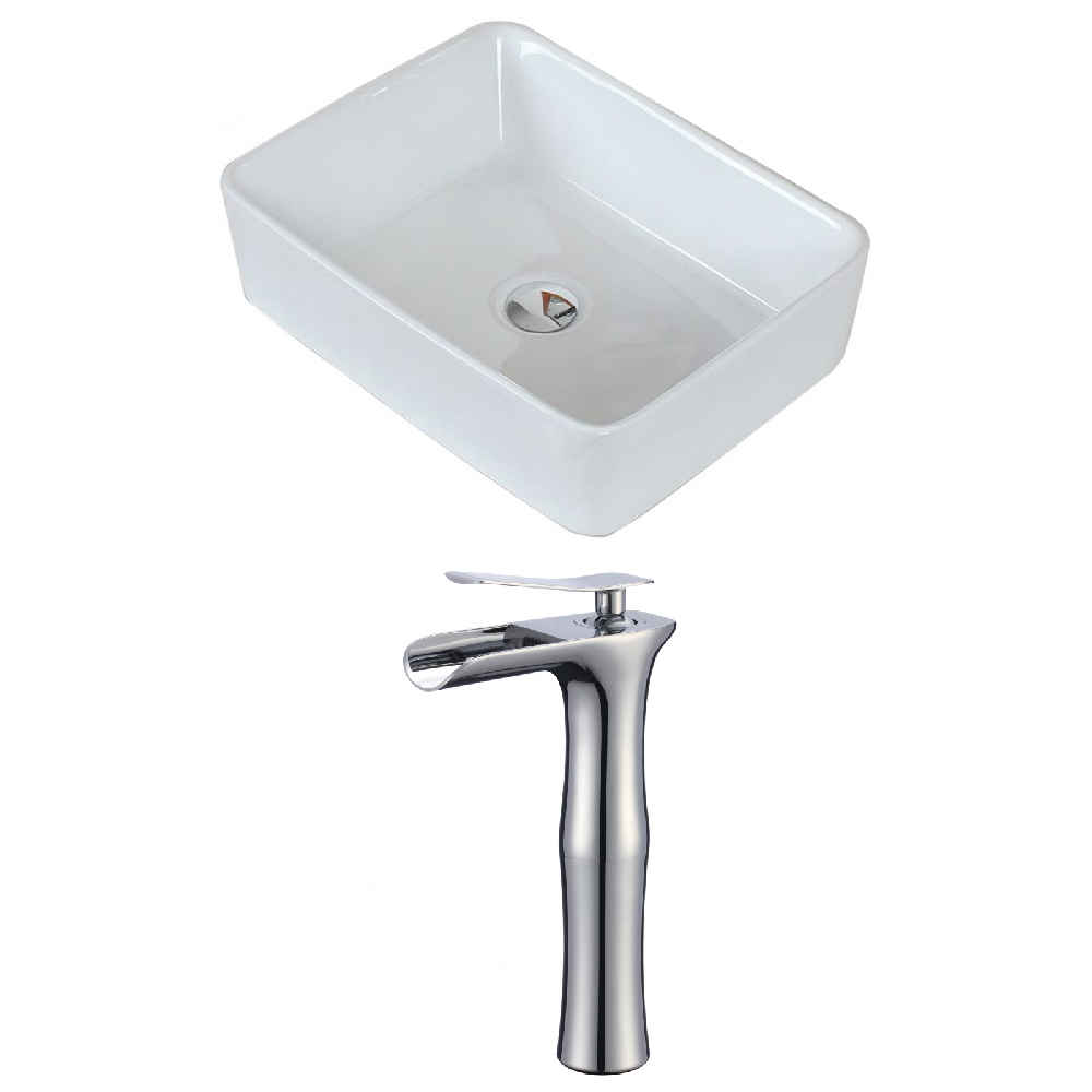18.75-in. x 14.75-in. Rectangle Bathroom Vessel Sink Set White Enamel Glaze