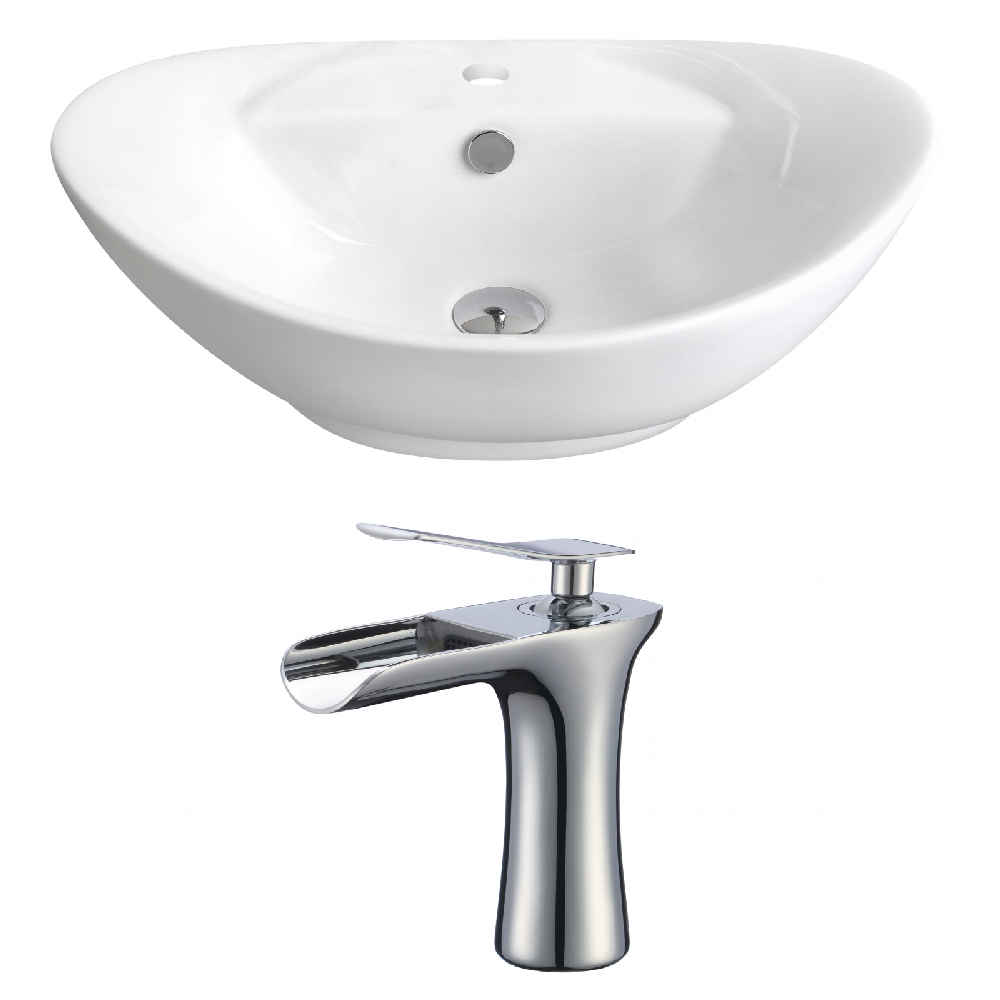 23-in. x 15.25-in. Oval Bathroom Vessel Sink Set White Enamel Glaze