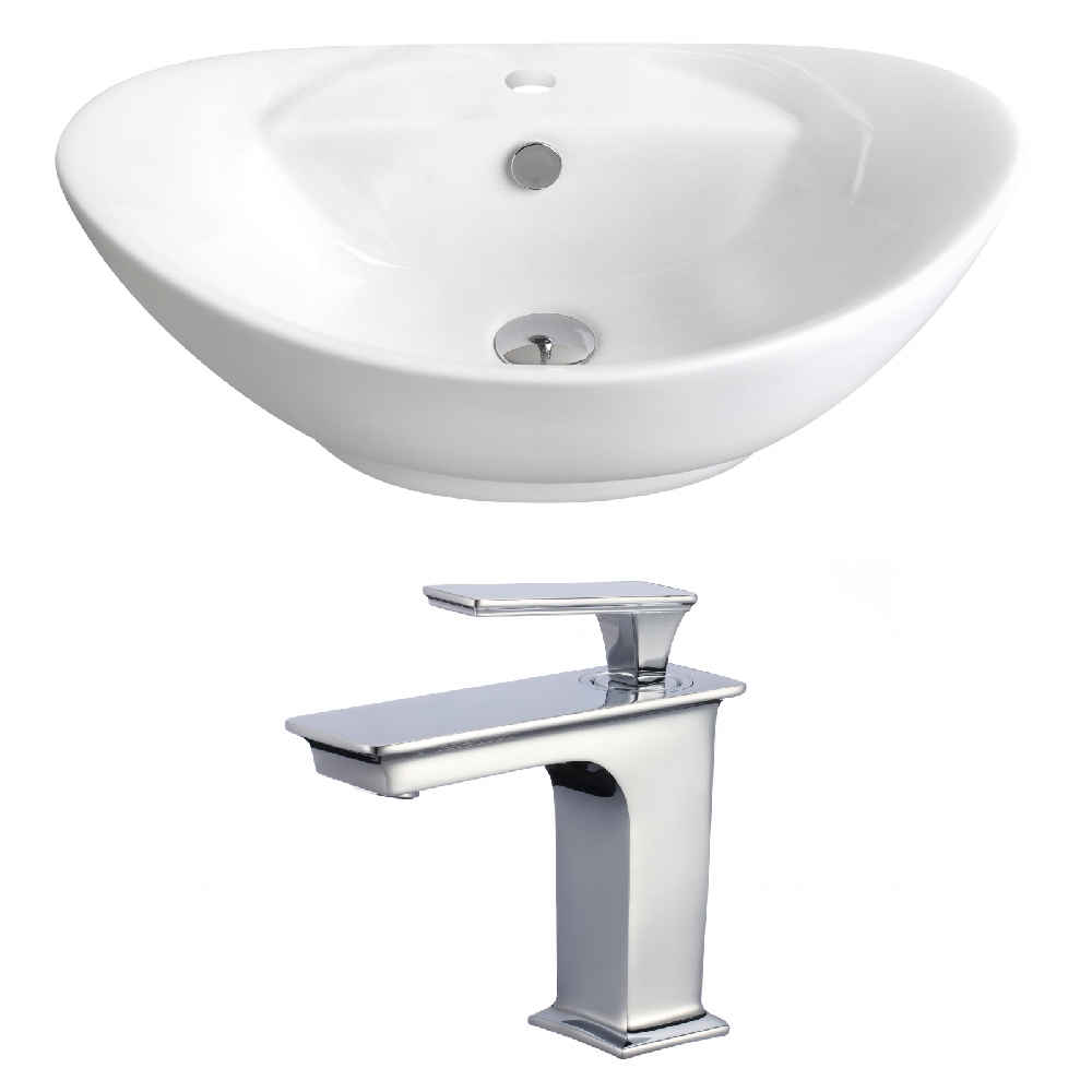 23-in. x 15.25-in. Oval Bathroom Vessel Sink Set White Enamel Glaze