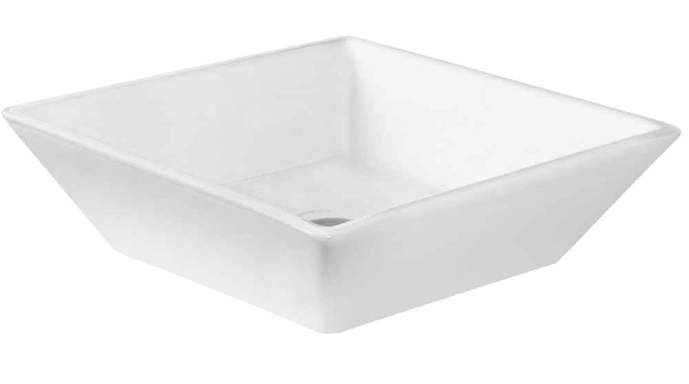 15.75-in. x 15.75-in. Square Bathroom Vessel Sink Set White Enamel Glaze