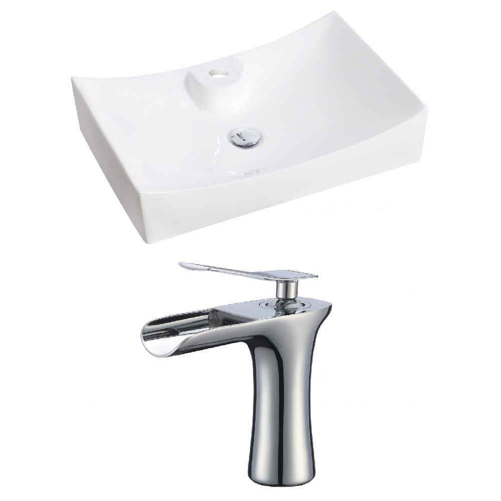26-in. x 17.75-in. Rectangle Bathroom Vessel Sink Set White Enamel Glaze