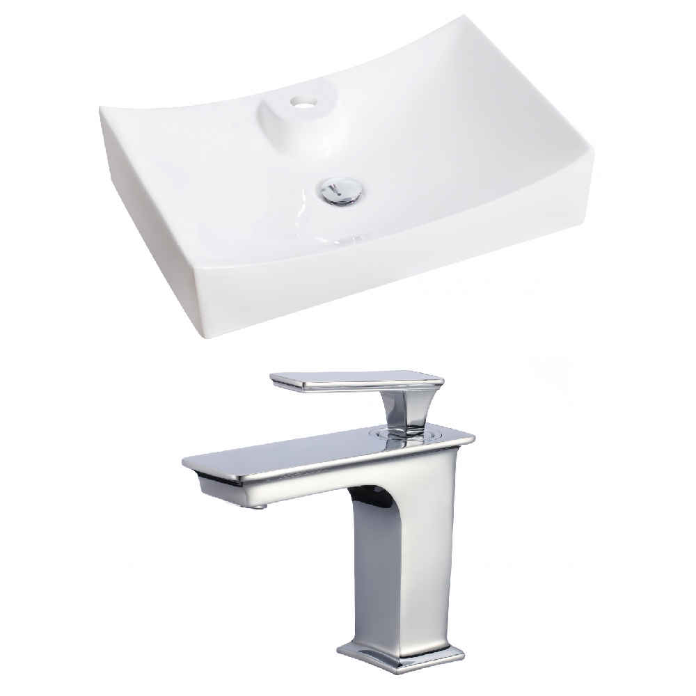 26-in. x 17.75-in. Rectangle Bathroom Vessel Sink Set White Enamel Glaze