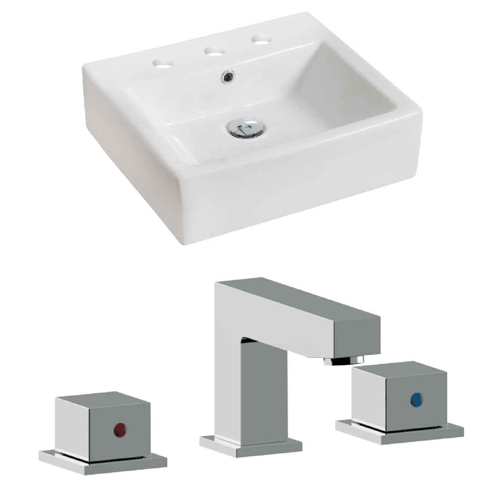 21-in. x 16.5-in. Rectangle Bathroom Vessel Sink Set White Enamel Glaze