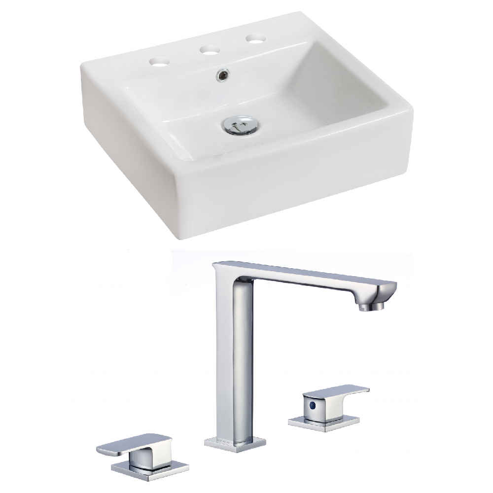 21-in. x 16.5-in. Rectangle Bathroom Vessel Sink Set White Enamel Glaze