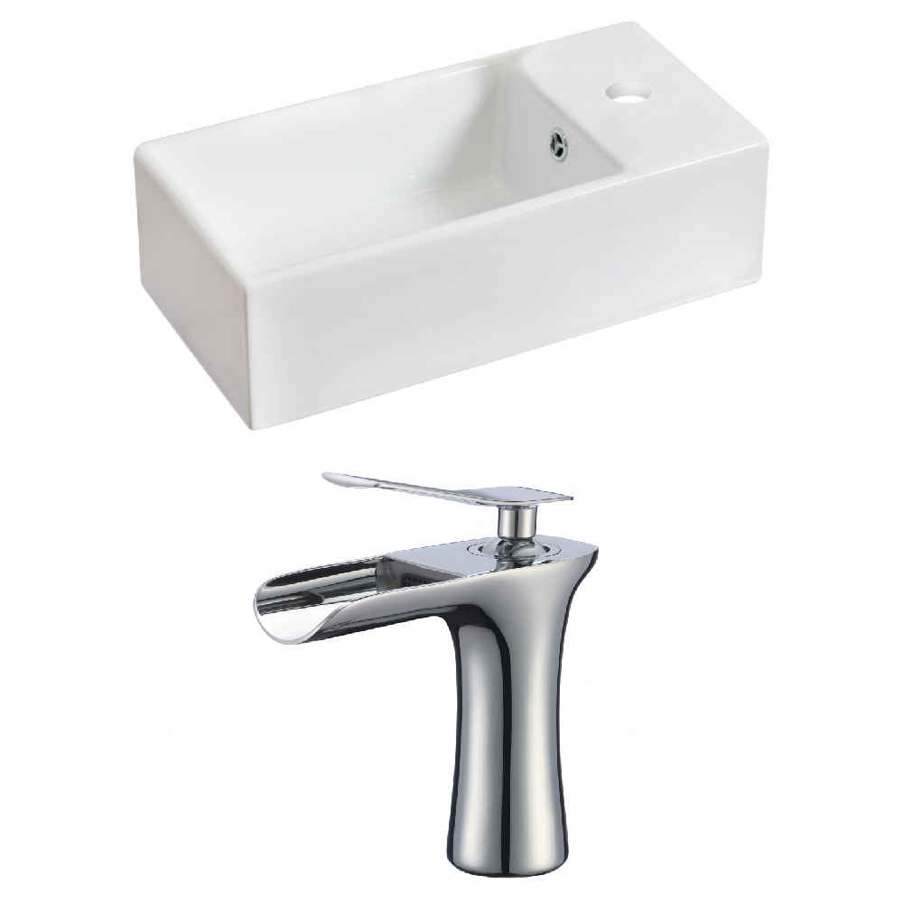19.25-in. x 9.5-in. Rectangle Bathroom Vessel Sink Set White Enamel Glaze