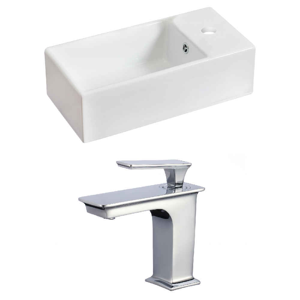 19.25-in. x 9.5-in. Rectangle Bathroom Vessel Sink Set White Enamel Glaze