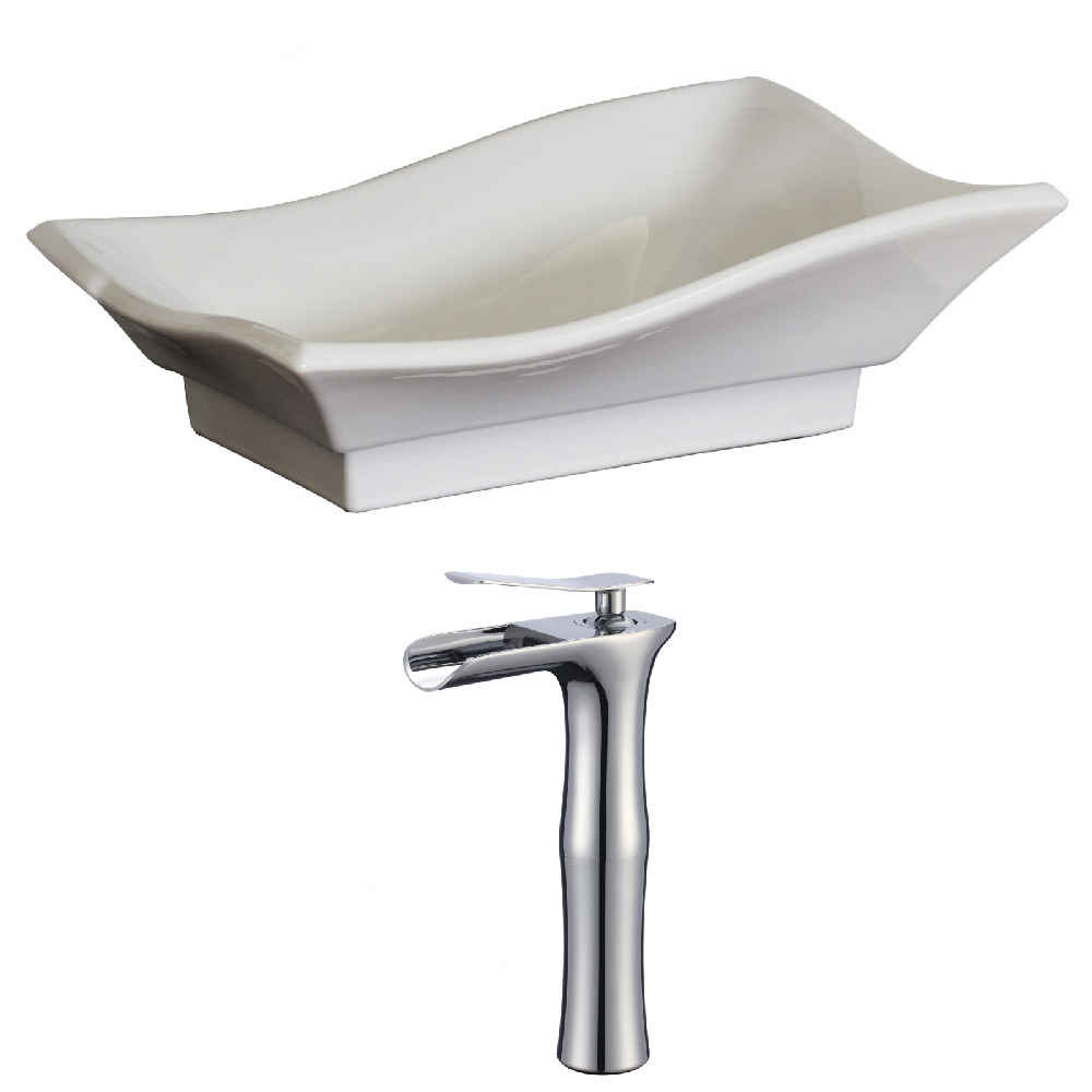20-in. x 14-in. Unique Bathroom Vessel Sink Set White Enamel Glaze