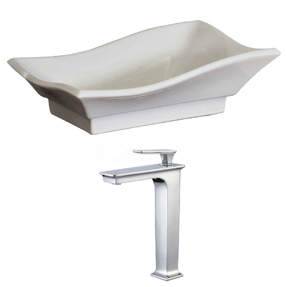 20-in. x 14-in. Unique Bathroom Vessel Sink Set White Enamel Glaze