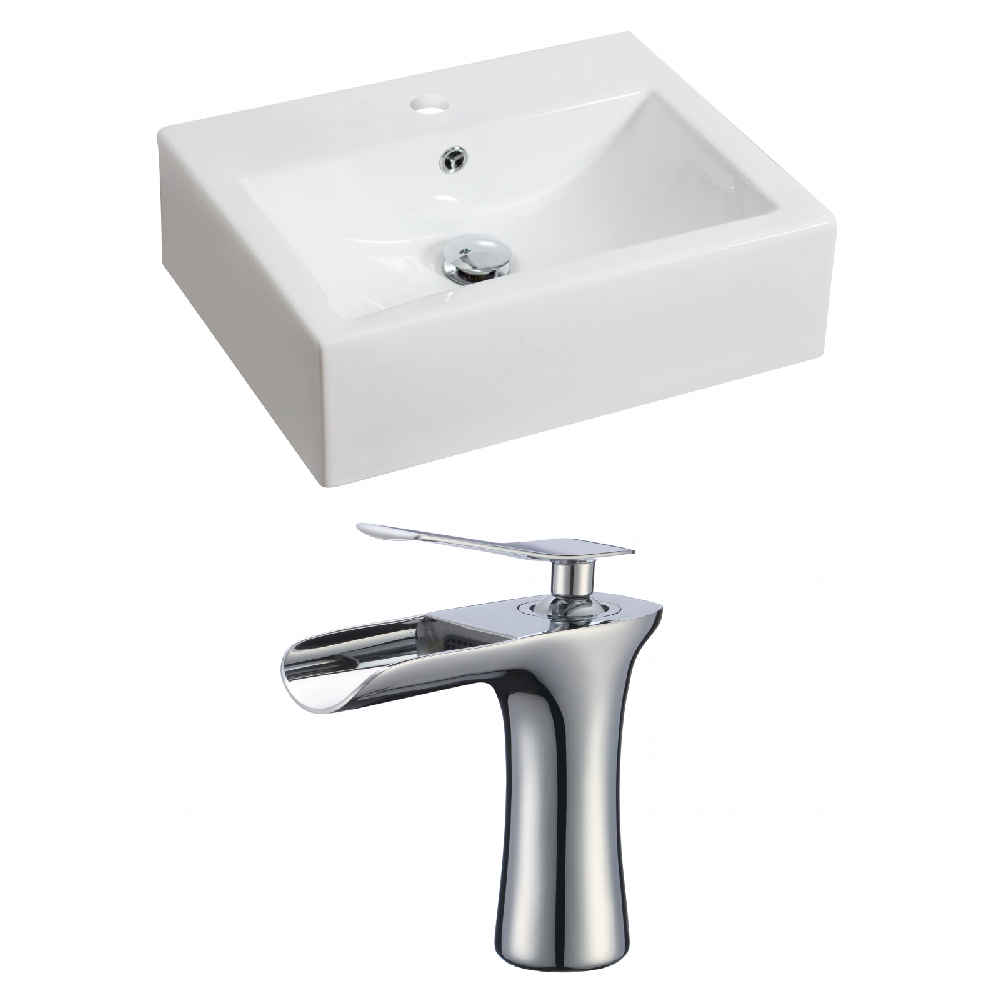 20.5-in. x 16.25-in. Rectangle Bathroom Vessel Sink Set White Enamel Glaze