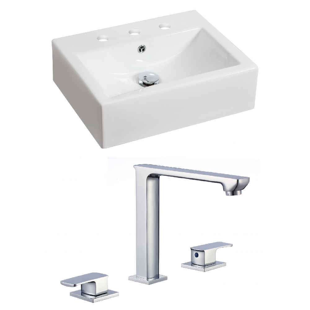 20.25-in. x 16.25-in. Rectangle Bathroom Vessel Sink Set White Enamel Glaze