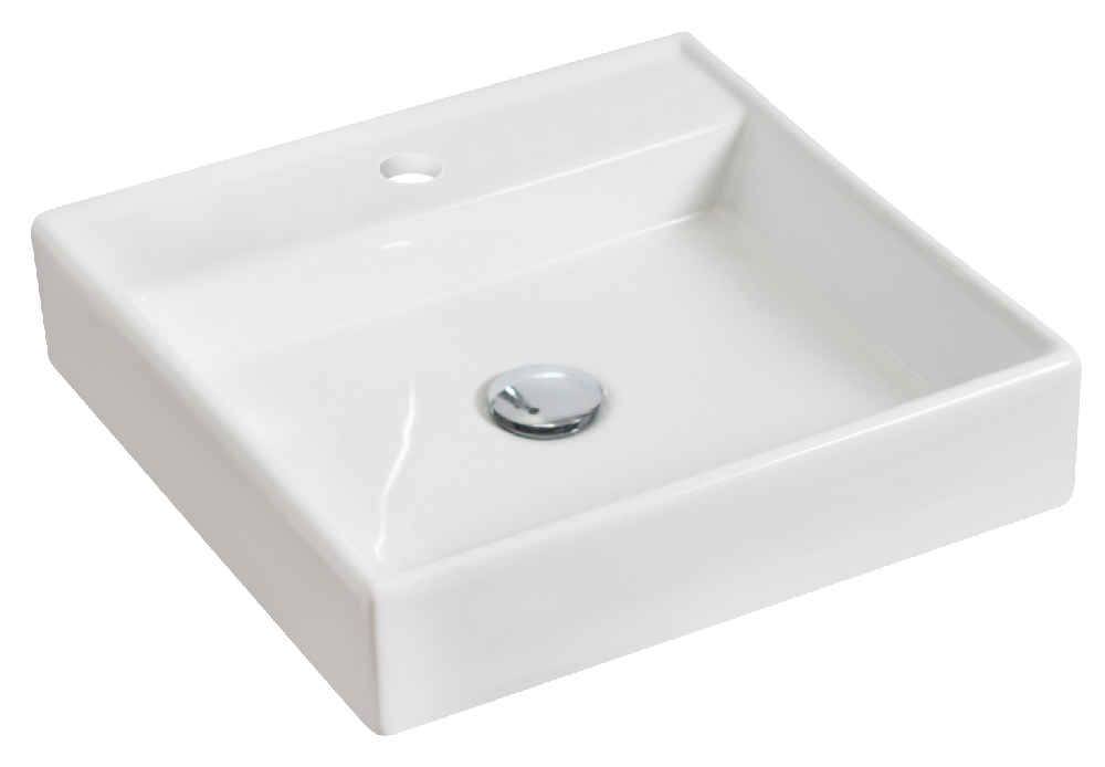 17.5-in. x 17.5-in. Square Bathroom Vessel Sink Set White Enamel Glaze