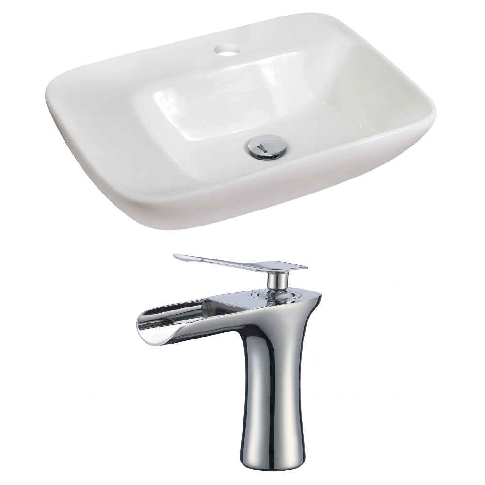 23.5-in. x 17.25-in. Rectangle Bathroom Vessel Sink Set White Enamel Glaze