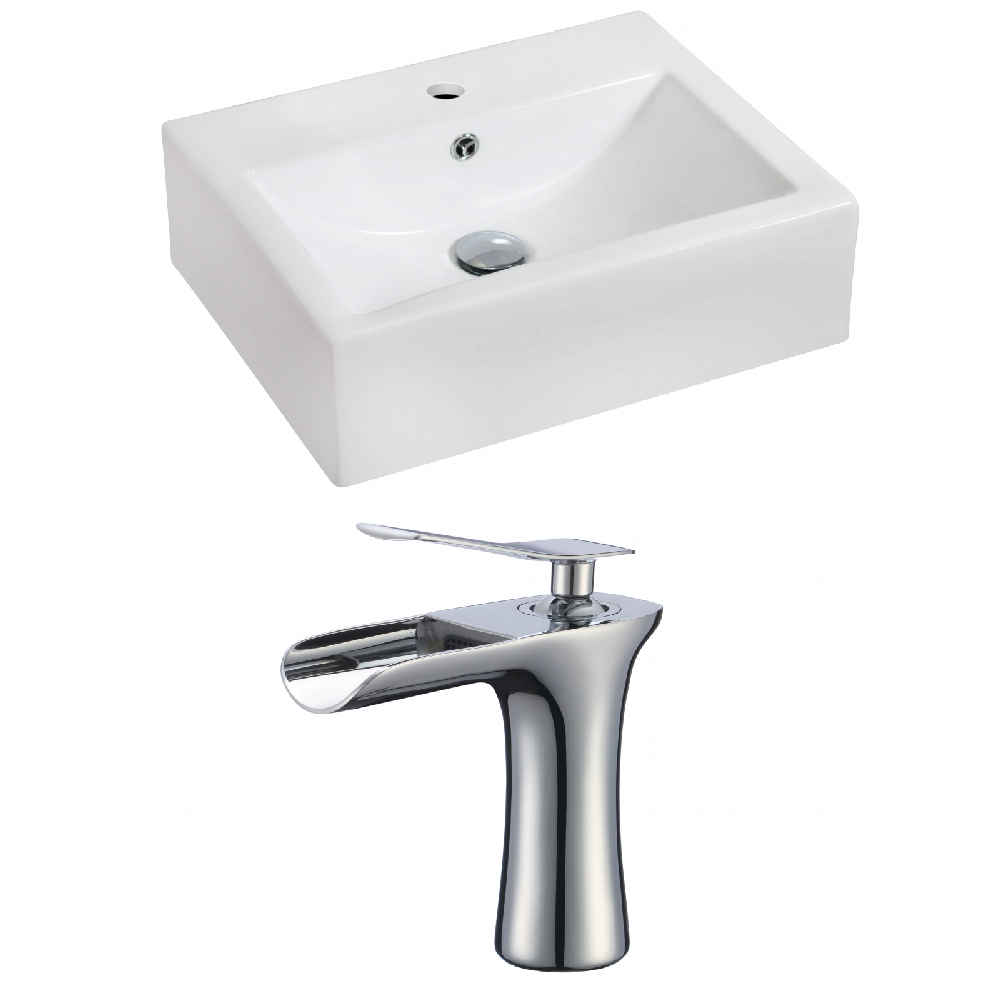 20.25-in. x 16.25-in. Rectangle Bathroom Vessel Sink Set White Enamel Glaze