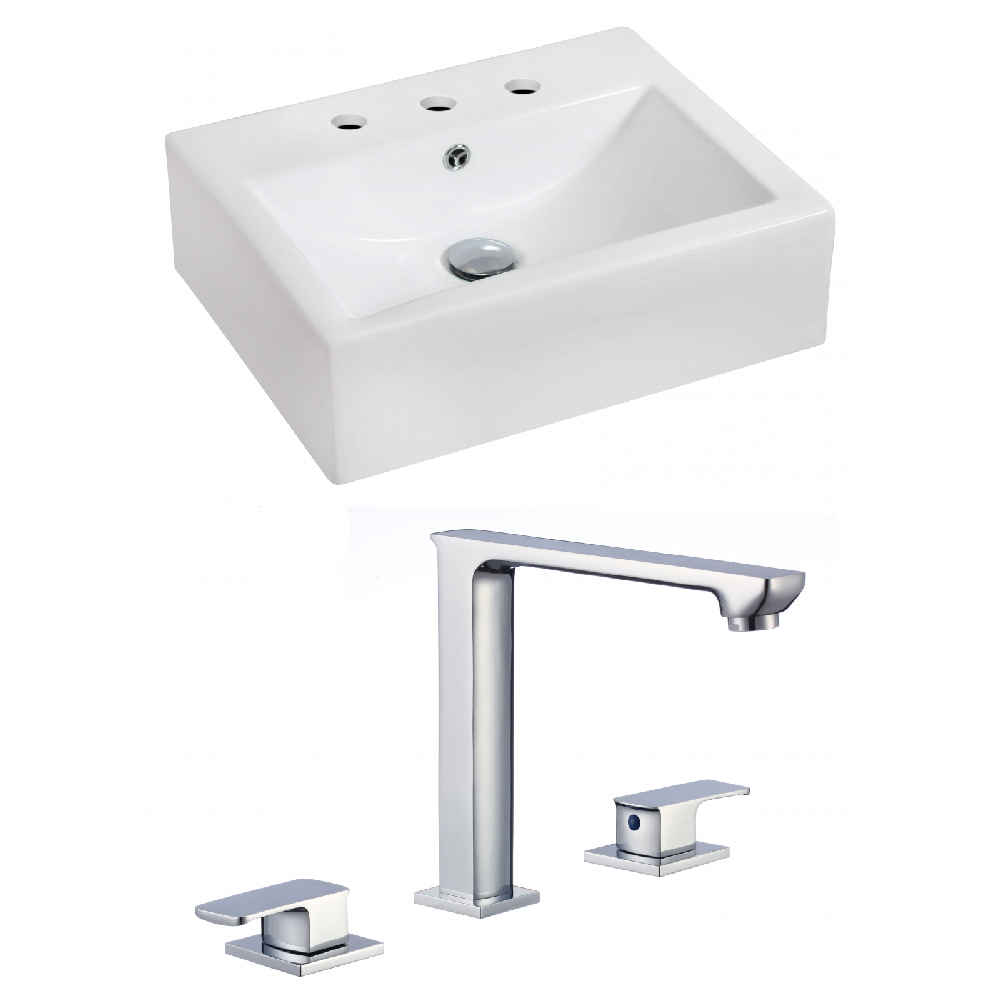 20.25-in. x 16.25-in. Rectangle Bathroom Vessel Sink Set White Enamel Glaze