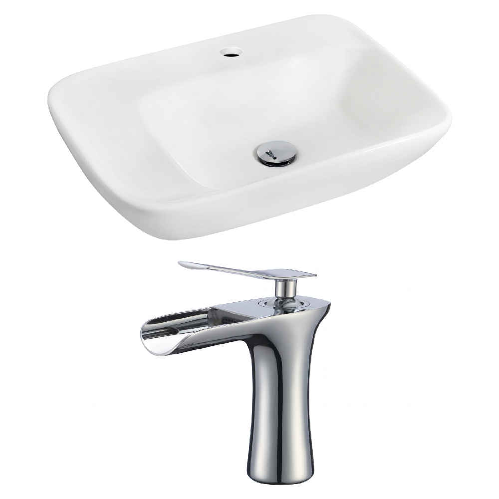 23.5-in. x 17.25-in. Rectangle Bathroom Vessel Sink Set White Enamel Glaze