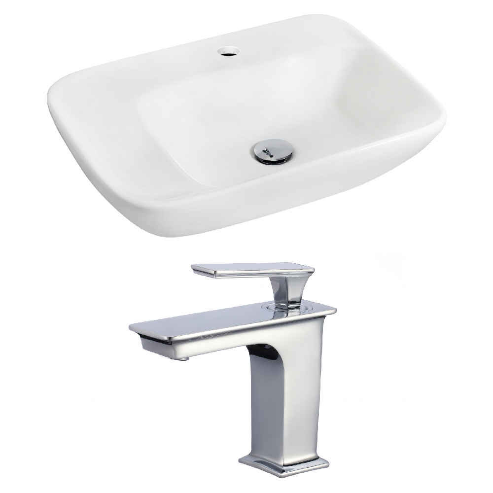 23.5-in. x 17.25-in. Rectangle Bathroom Vessel Sink Set White Enamel Glaze