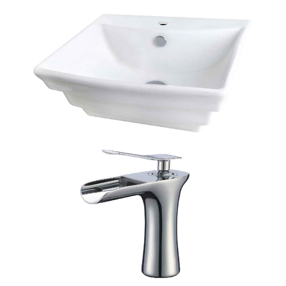 19.75-in. x 17-in. Rectangle Bathroom Vessel Sink Set White Enamel Glaze