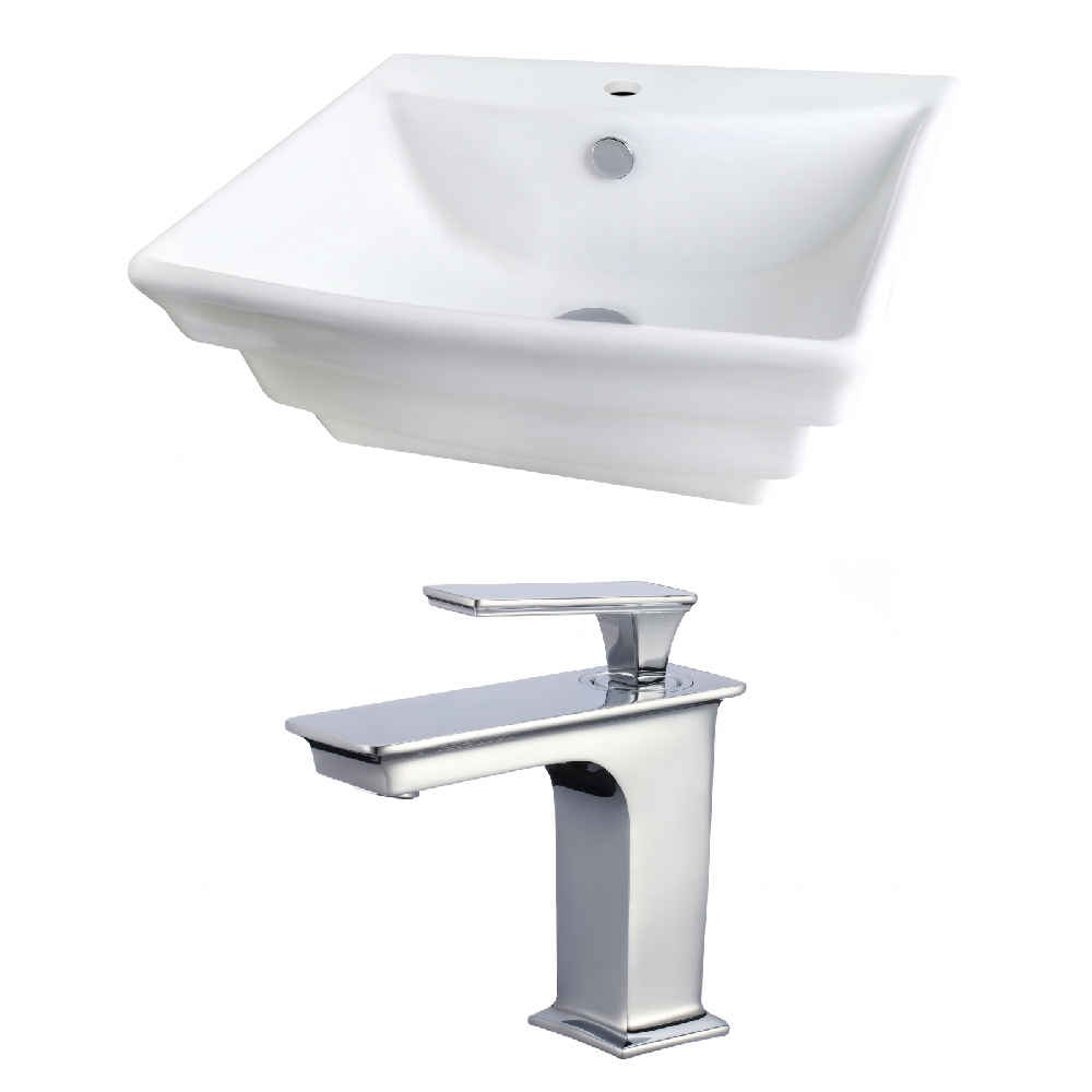 19.75-in. x 17-in. Rectangle Bathroom Vessel Sink Set White Enamel Glaze