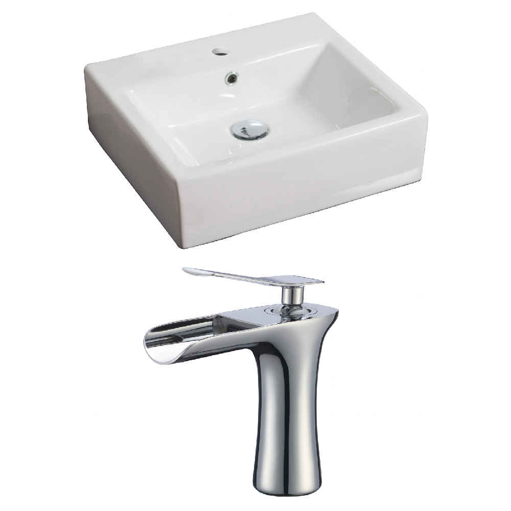 21-in. x 16.5-in. Rectangle Bathroom Vessel Sink Set White Enamel Glaze