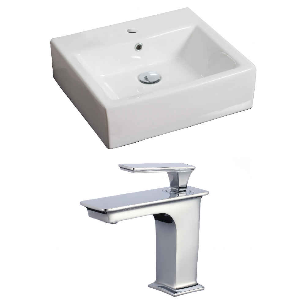 21-in. x 16.5-in. Rectangle Bathroom Vessel Sink Set White Enamel Glaze