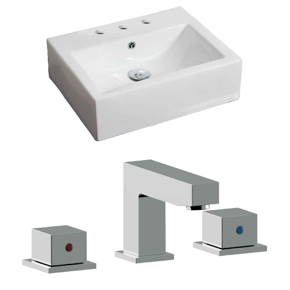 21-in. x 16.5-in. Rectangle Bathroom Vessel Sink Set White Enamel Glaze